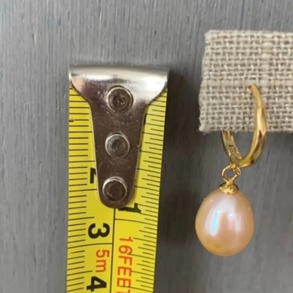Pink Freshwater Pearl Drop Earrings in Gold Tone